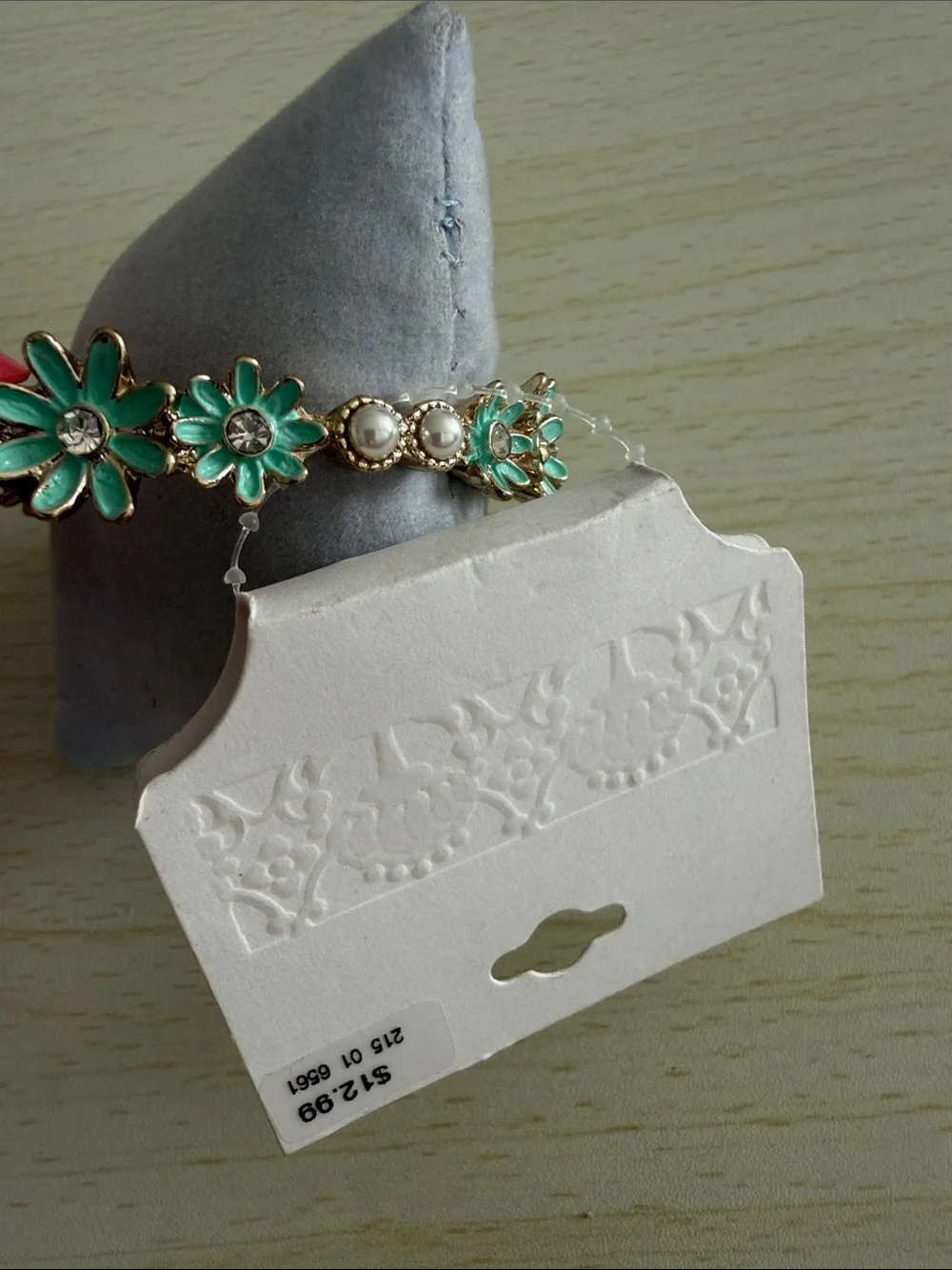 Floral Green Enamel and Pearl Bracelet - Women Jewelry